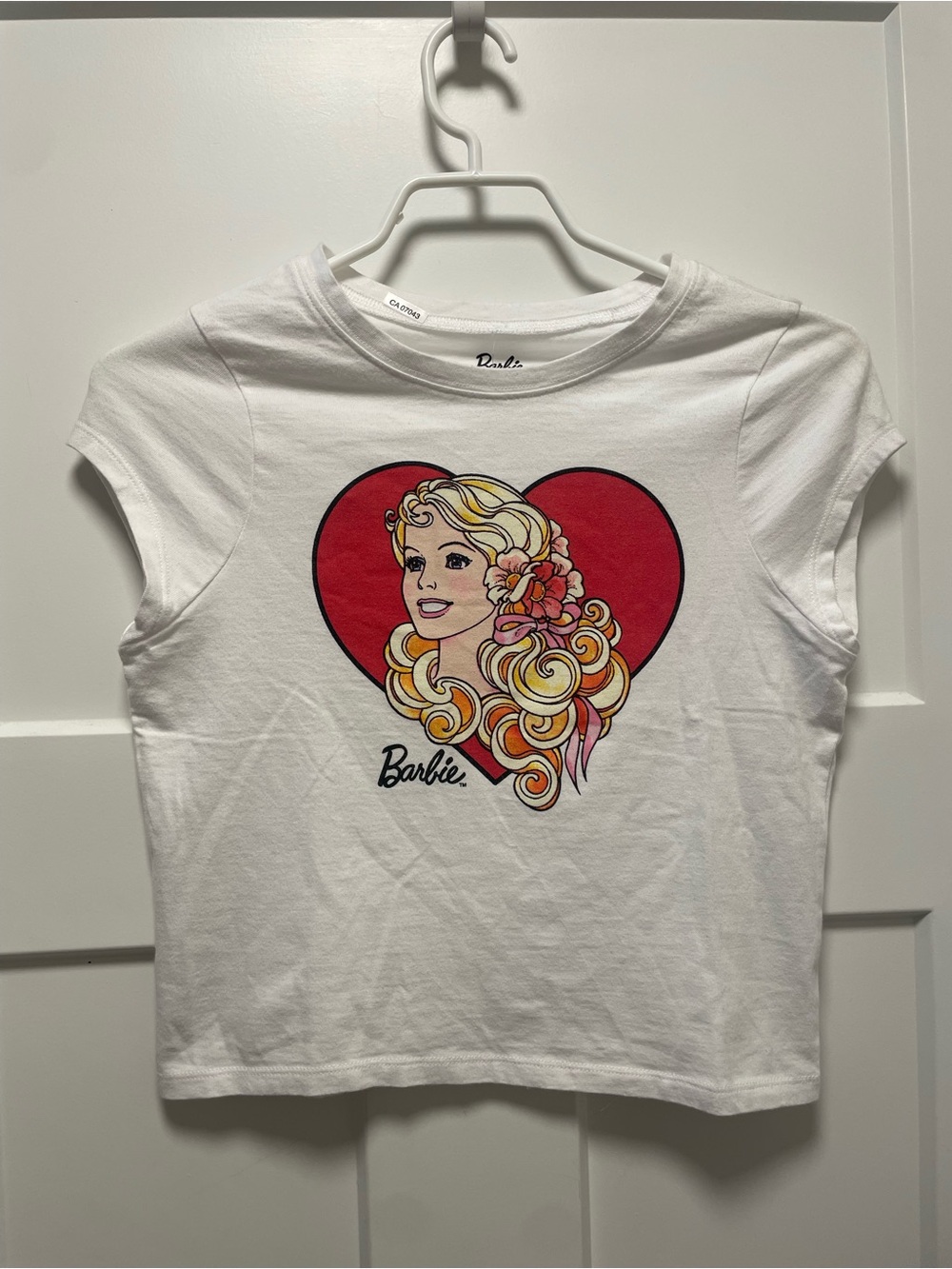 PacSun White Barbie Cropped Graphic Baby Tee